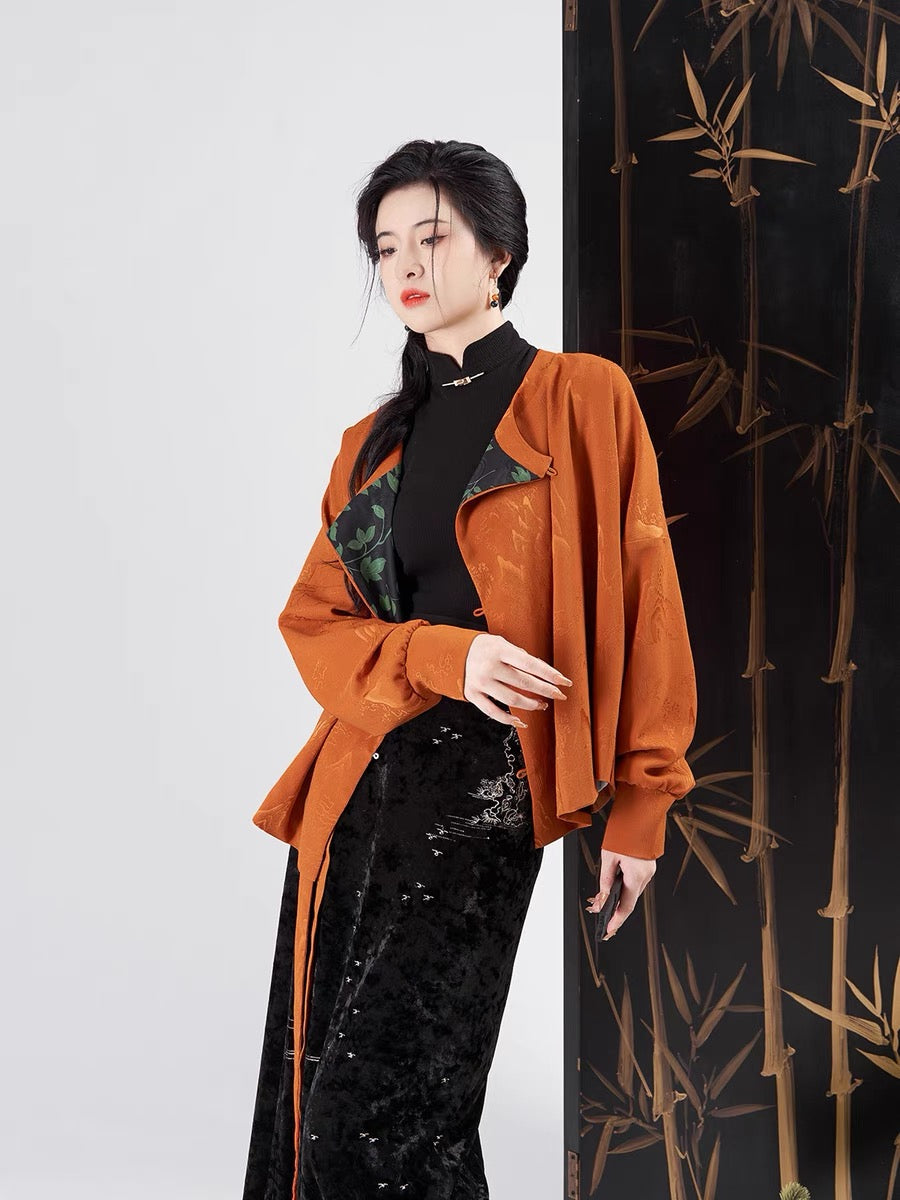 Orange Tang Round Collar Modern Chinese Hanfu