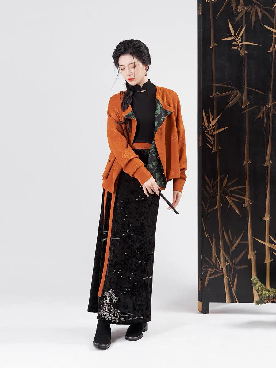 Orange Tang Round Collar Modern Chinese Hanfu