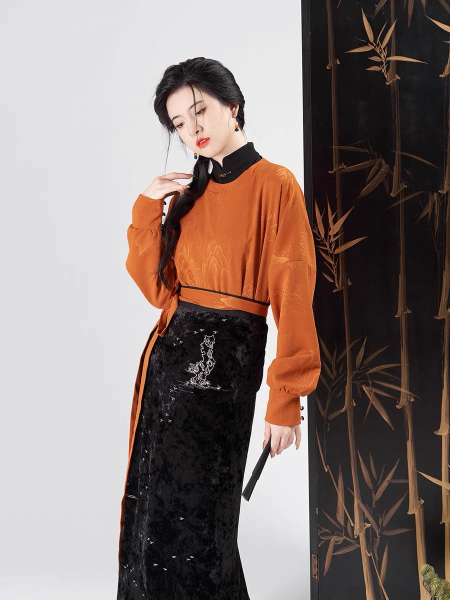 Orange Tang Round Collar Modern Chinese Hanfu