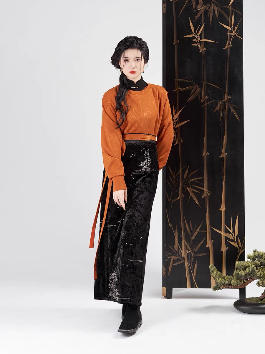 Orange Tang Round Collar Modern Chinese Hanfu