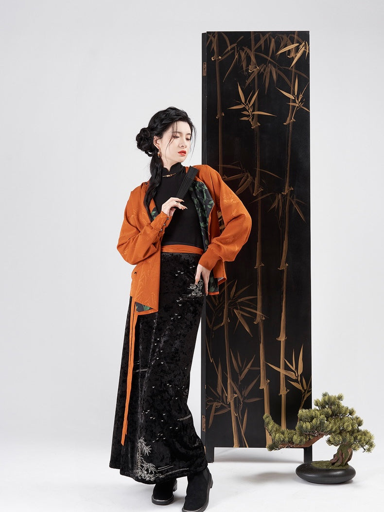 Orange Tang Round Collar Modern Chinese Hanfu