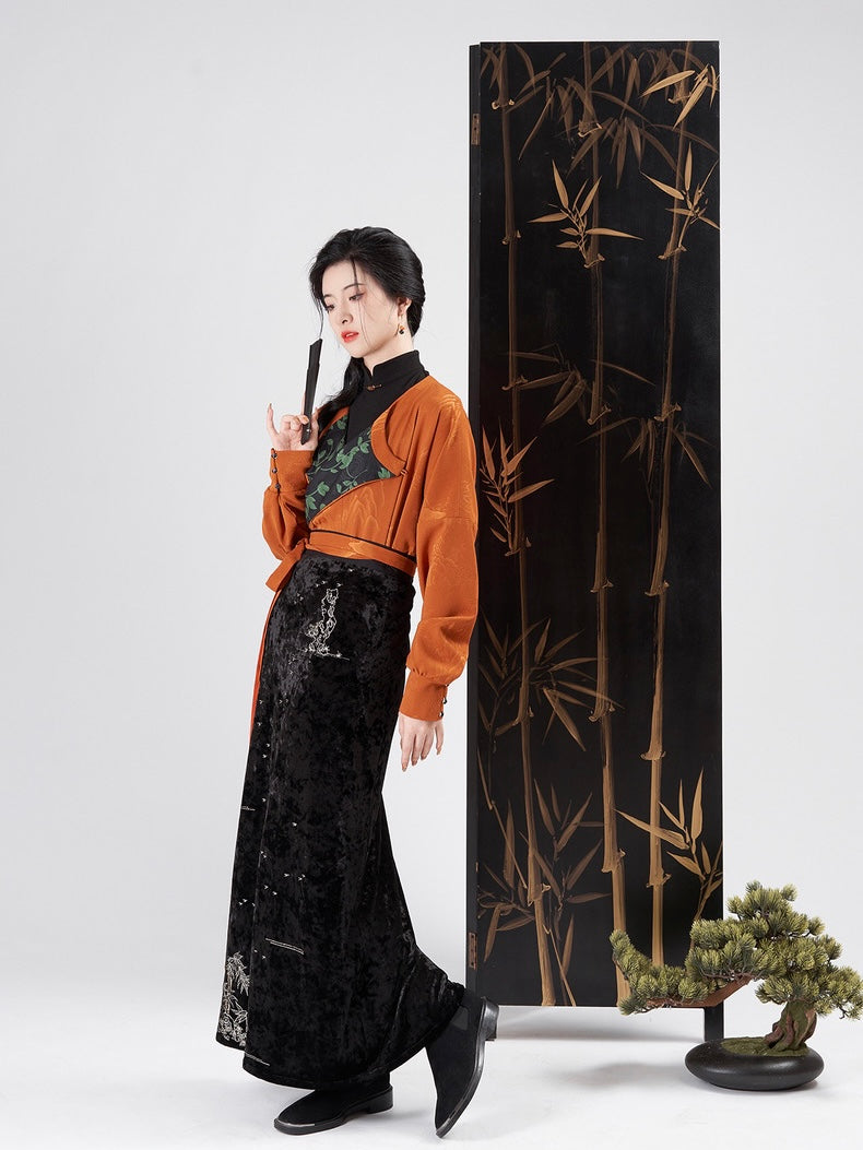 Orange Tang Round Collar Modern Chinese Hanfu