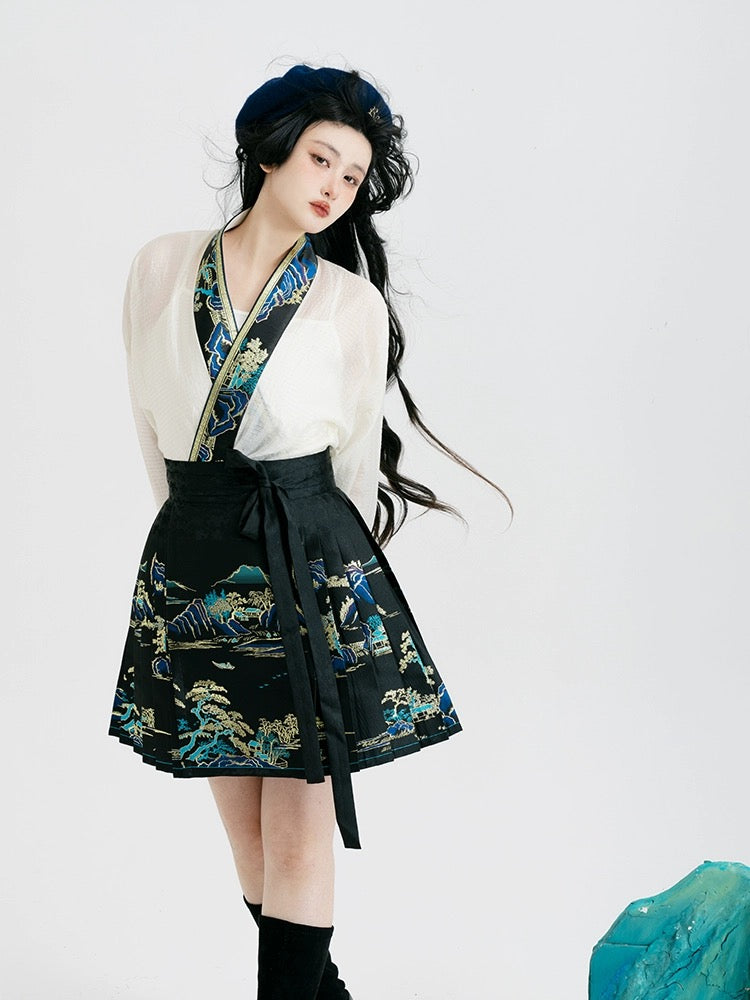 Cloudscape Modern Ming Style Mamian Skirt Hanfu