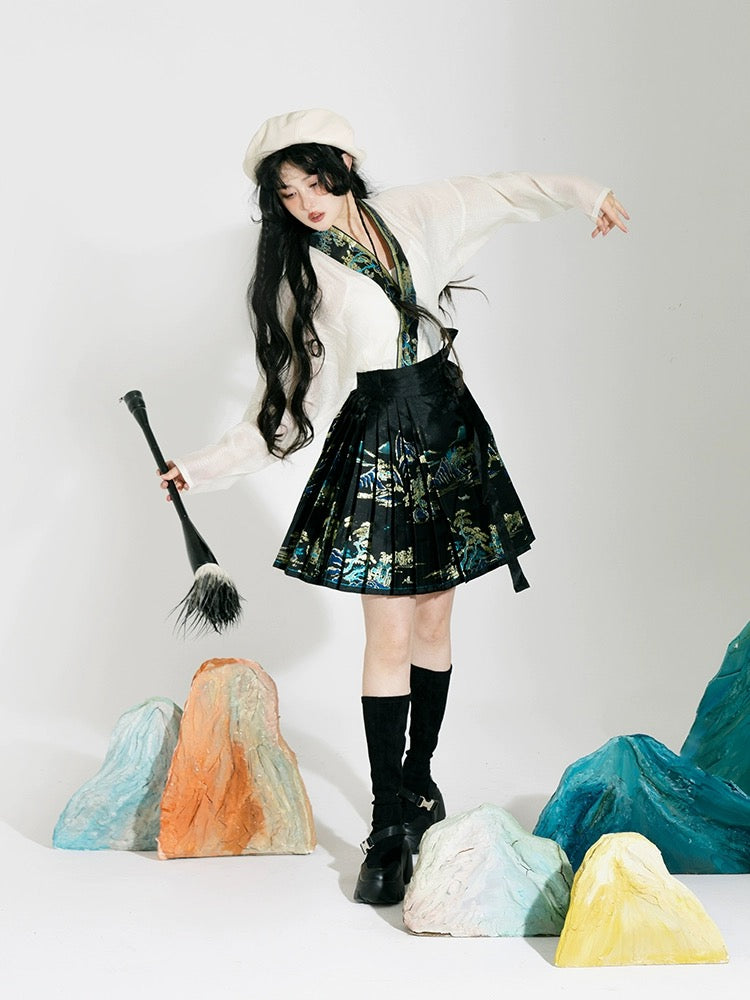 Cloudscape Modern Ming Style Mamian Skirt Hanfu