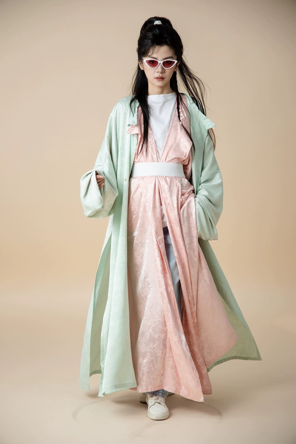 Tang Dynasty Hanfu Robe - Mint Peach 柳桃
