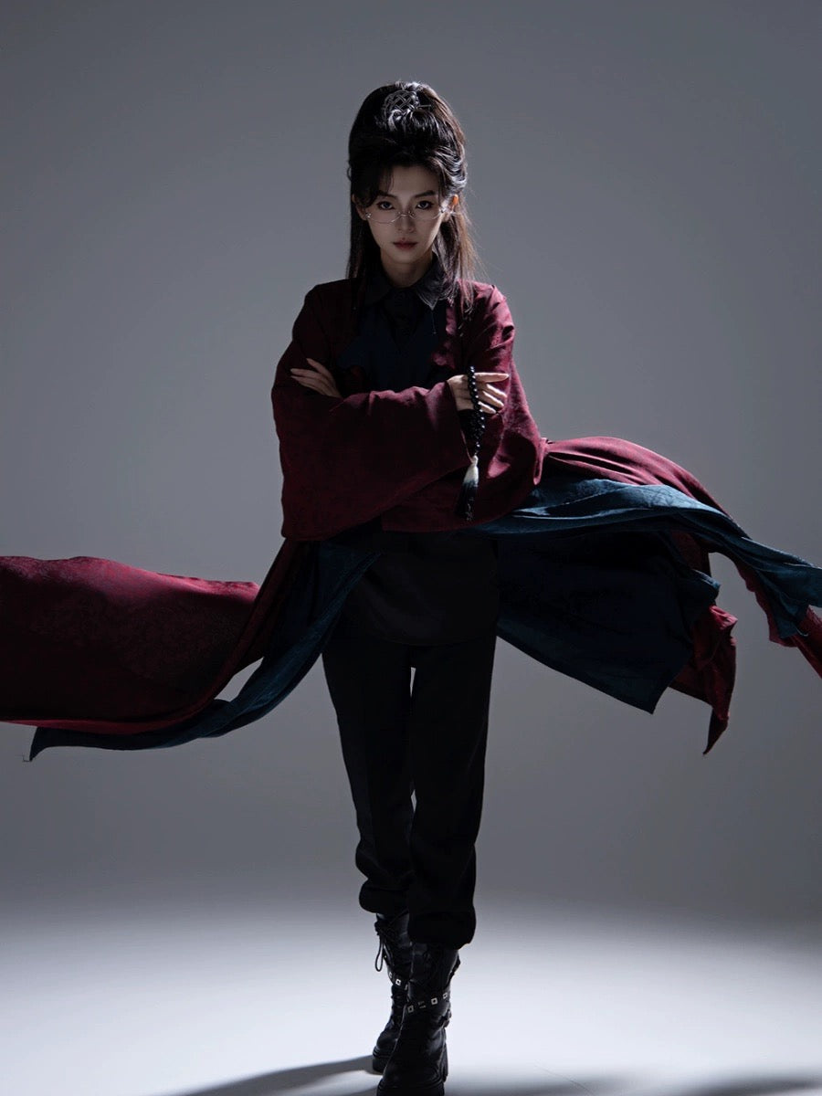 Tang Dynasty Hanfu Robe - Emerald Scarlet 墨翠赤岭