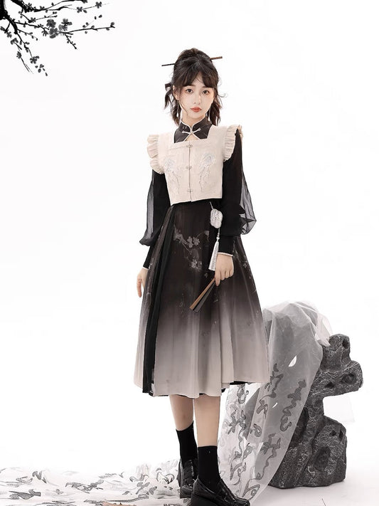 Sliver Modern Ming Style Hanfu Midi Dress