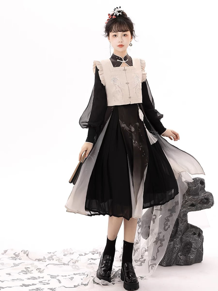 Sliver Modern Ming Style Hanfu Midi Dress