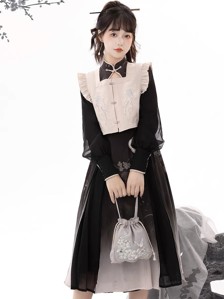 Sliver Modern Ming Style Hanfu Midi Dress