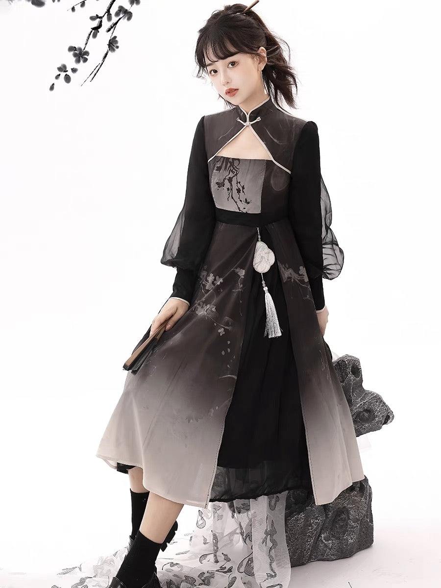 Sliver Modern Ming Style Hanfu Midi Dress