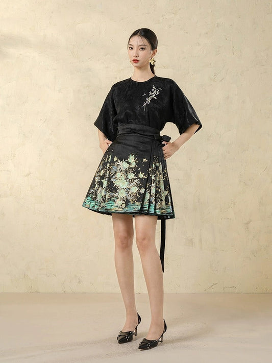 Sliver Sea Modern Hanfu Ming Style Mini Mamian Skirt