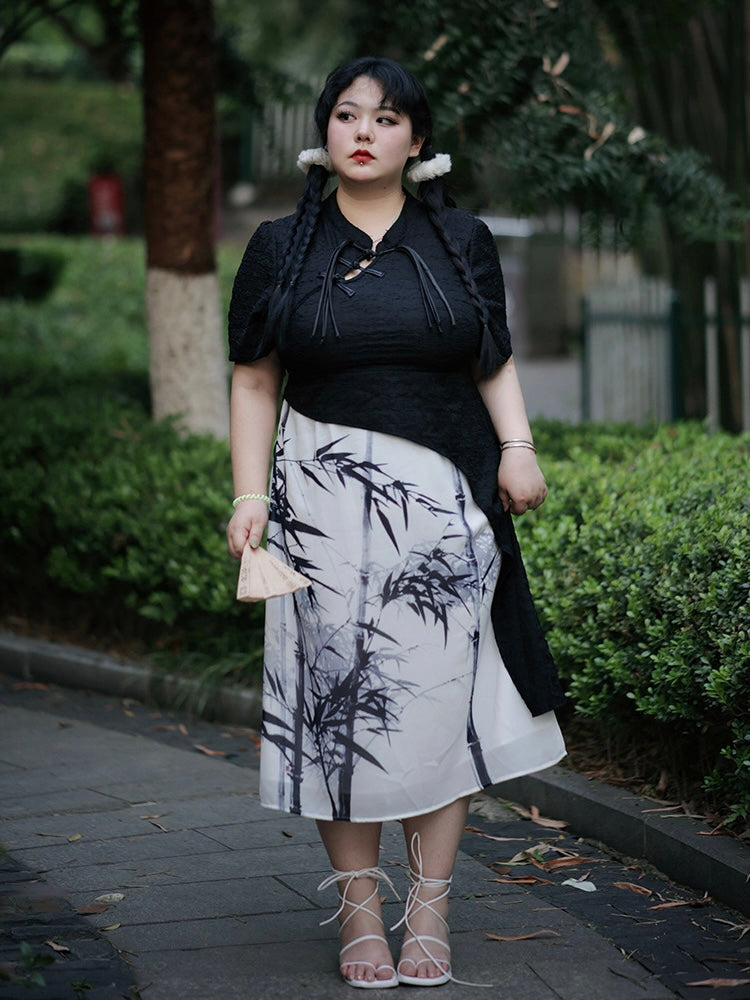 New Chinese Style Cheongsam Dress, Ink Bamboo (Preorder)