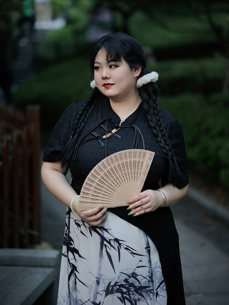 New Chinese Style Cheongsam Dress, Ink Bamboo (Preorder)