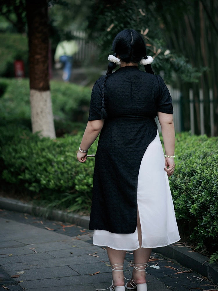 New Chinese Style Cheongsam Dress, Ink Bamboo (Preorder)