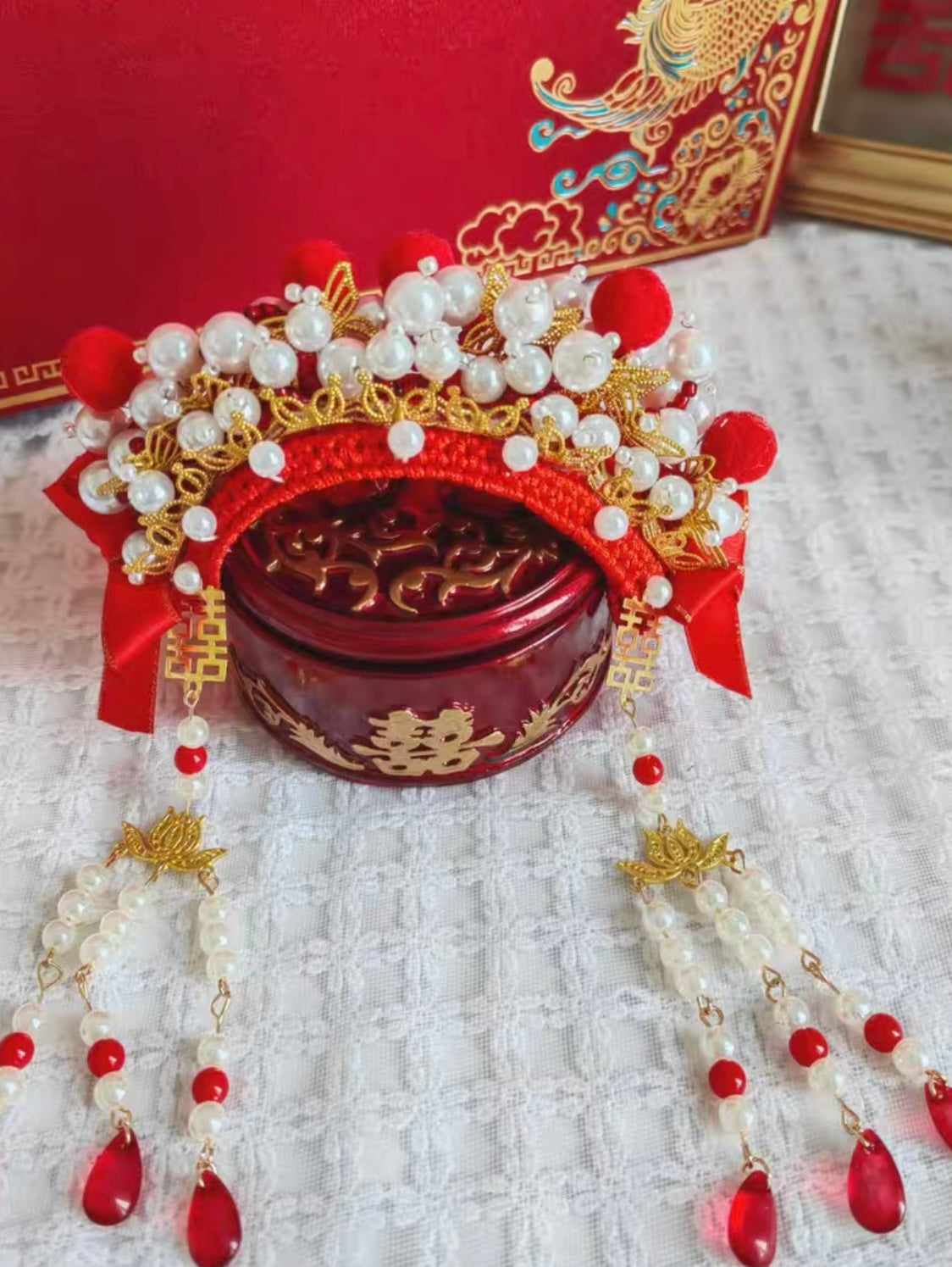 17cm Labubu Plush Doll Traditional Chinese Wedding Dress - Qunkwa