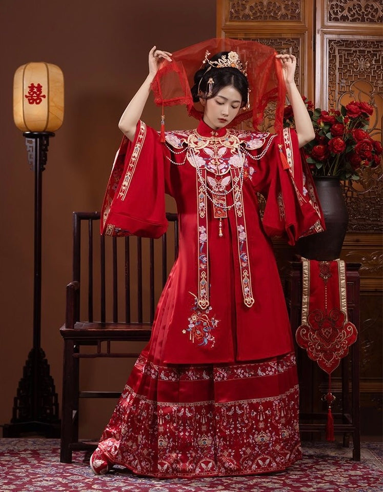 Ming Dynasty Hanfu, Robe, Bridal, Mamianqun, Qixi