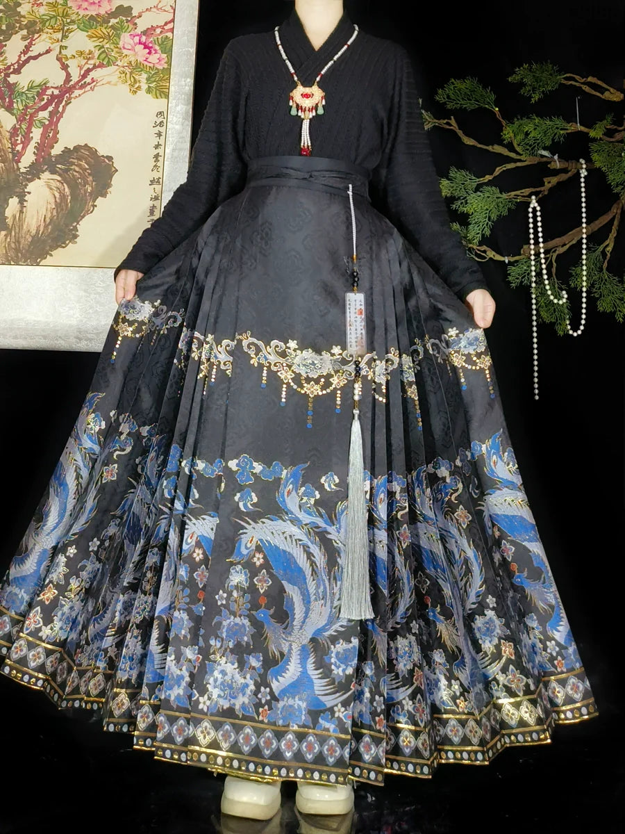 Sapphire Phoenix - New Chinese Style Ming Dynasty Hanfu Matching Set