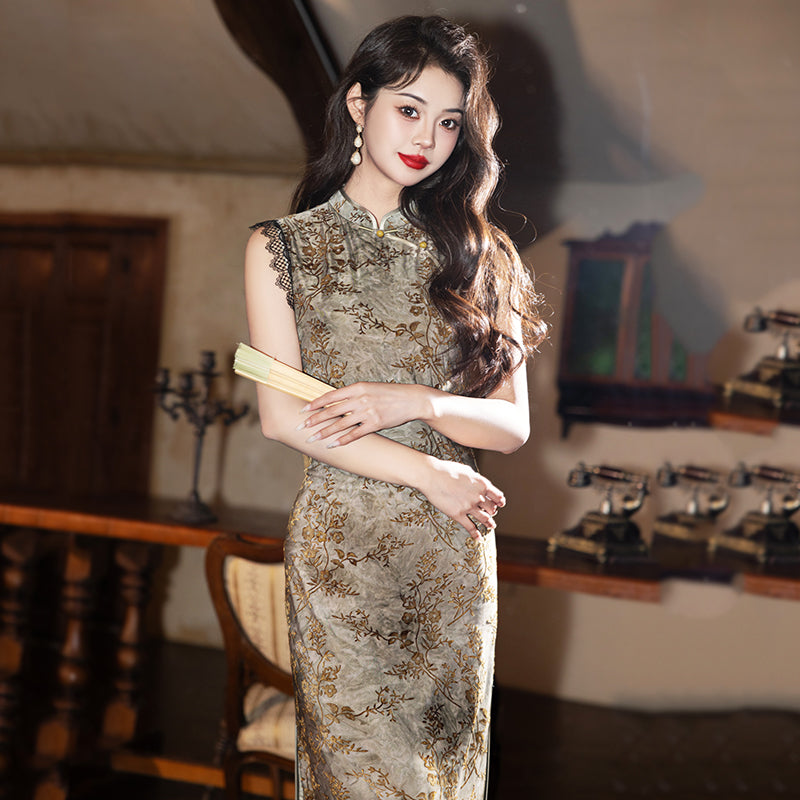 Quaint Incense 古雅凝香 - Sleeveless Grey Midi Cheongsam