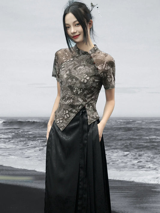 New Chinese Style Printed Butterfly Top