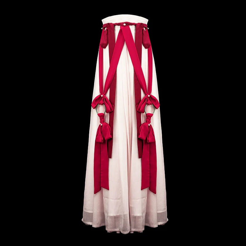 Crimson - Handmade Ribbon Tassel Waist Sash for Hanfu