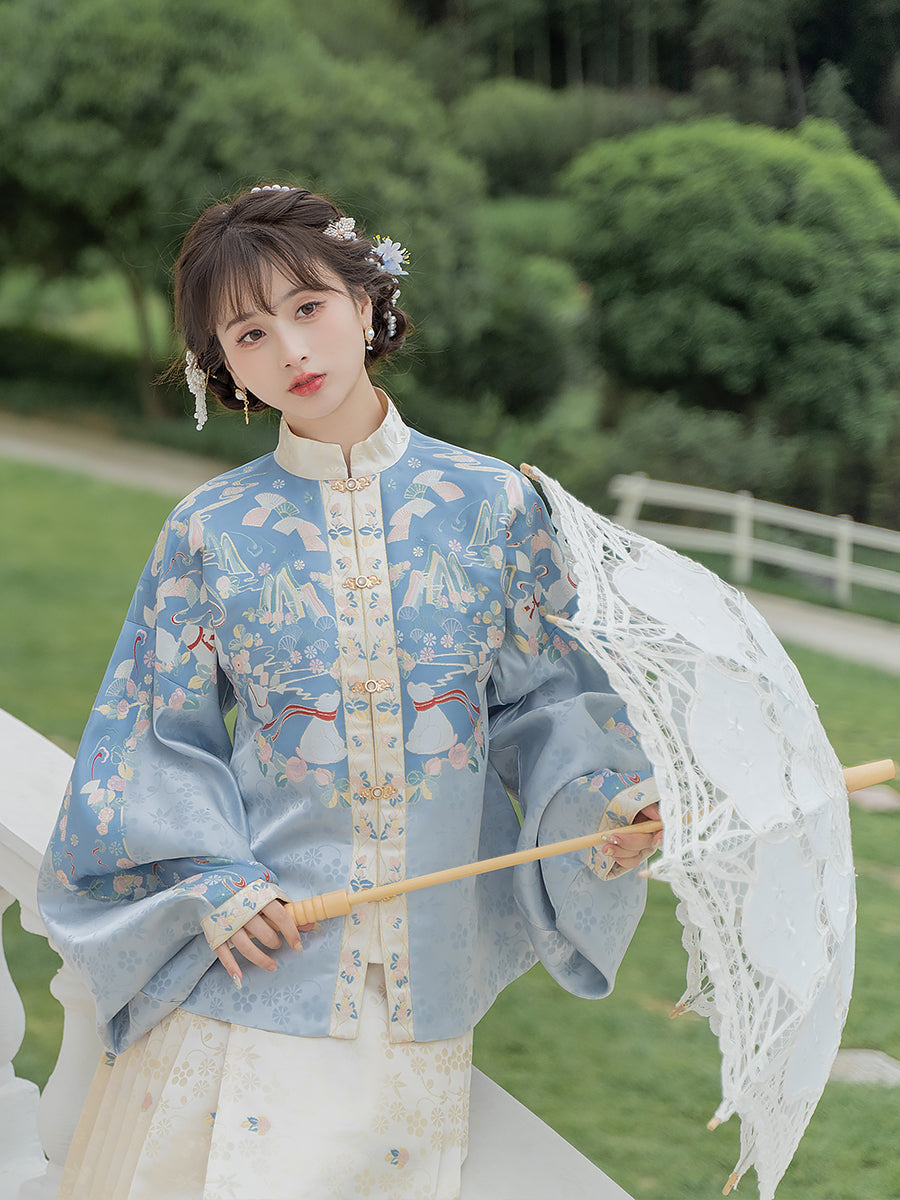 Northern Lights 北极之光 - Pipa Sleeve Top & Mamianqun Ming Dynasty Hanfu Set