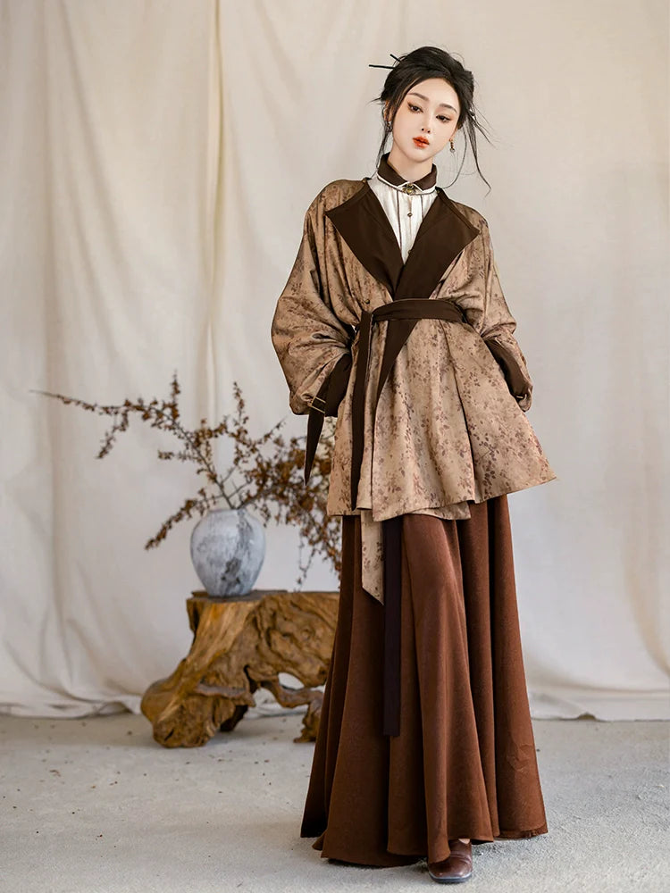 Tang Dynasty Hanfu Inspired Reversible Robe, Trench Coat, Autumn Mountain 秋山