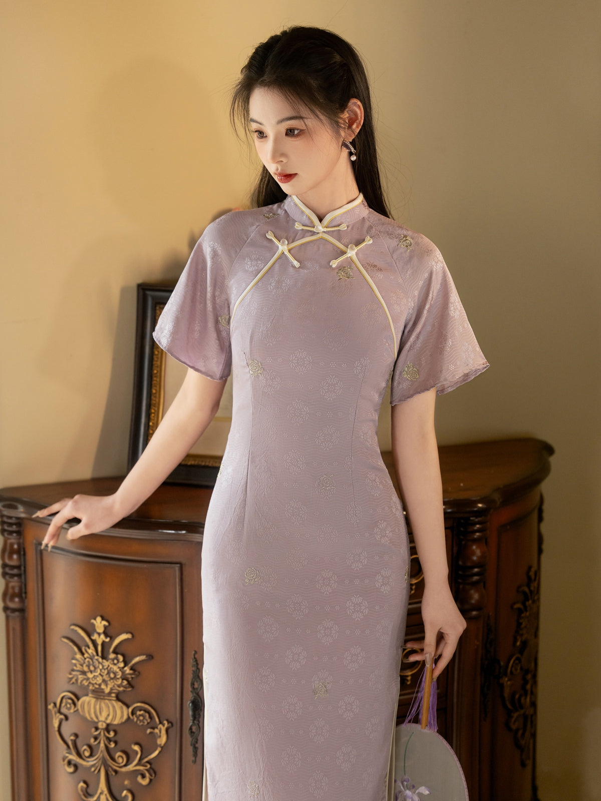 Sweet Lilac - Flare Sleeve Spring Purple Midi Cheongsam