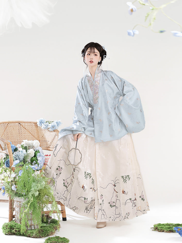 Hundred Herbs 百草 - Cross Collar Top & Mamianqun Ming Dynasty Hanfu Set