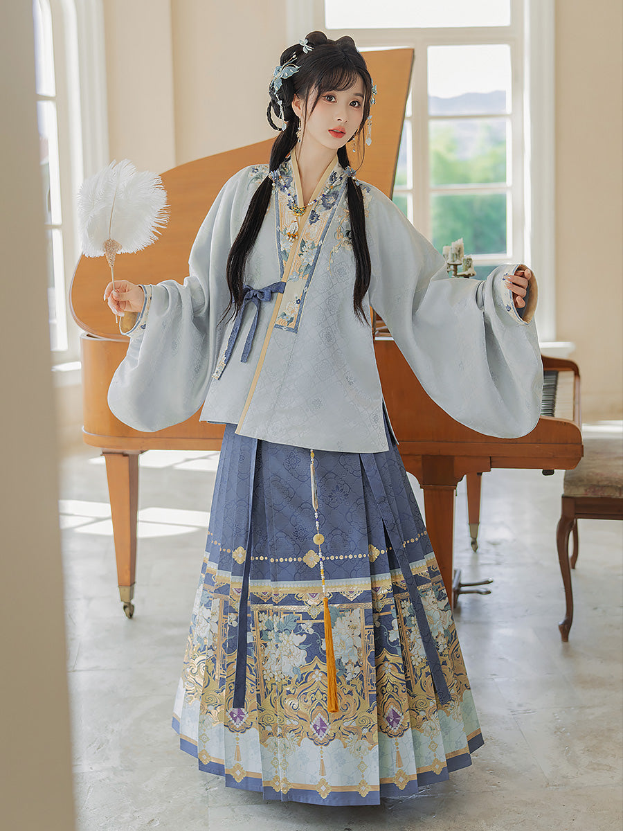 Octagonal Scenery 八角景 - Pipa Sleeve Top & Mamianqun Ming Dynasty Hanfu Set