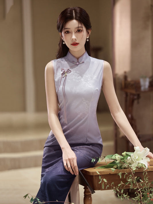 Lilac Mint - Sleeveless Purple Midi Cheongsam