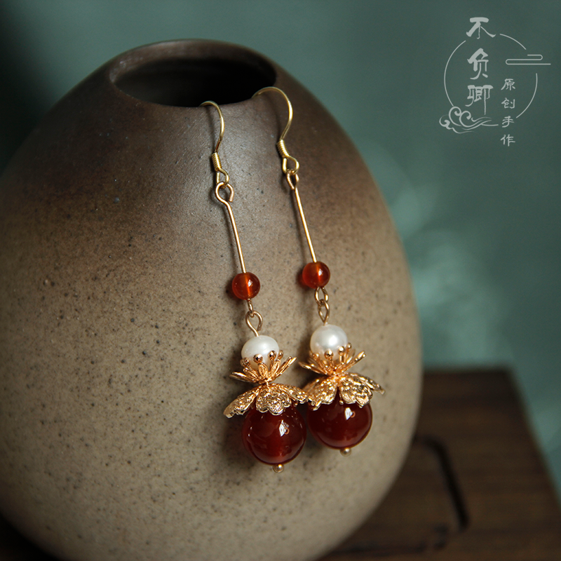 Red Agate Chinese Style Earrings