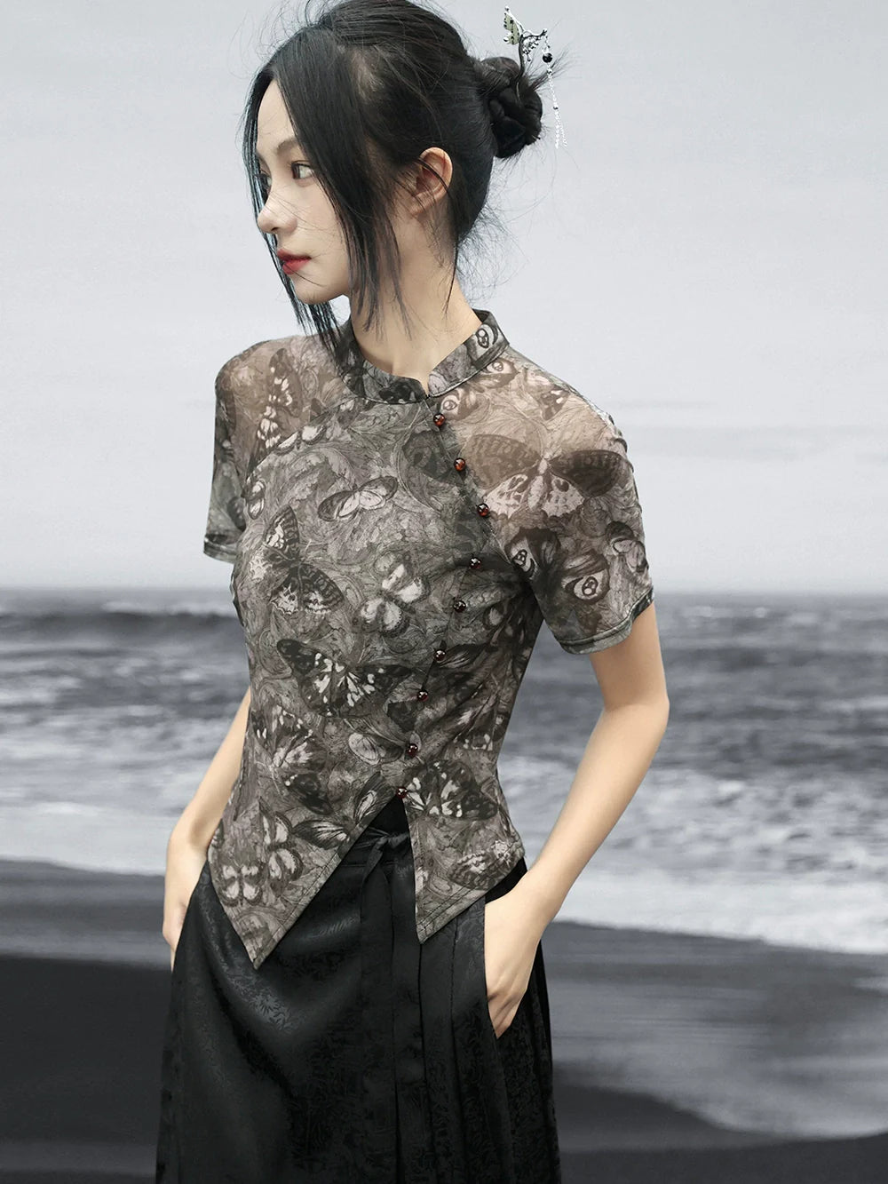 New Chinese Style Printed Butterfly Top