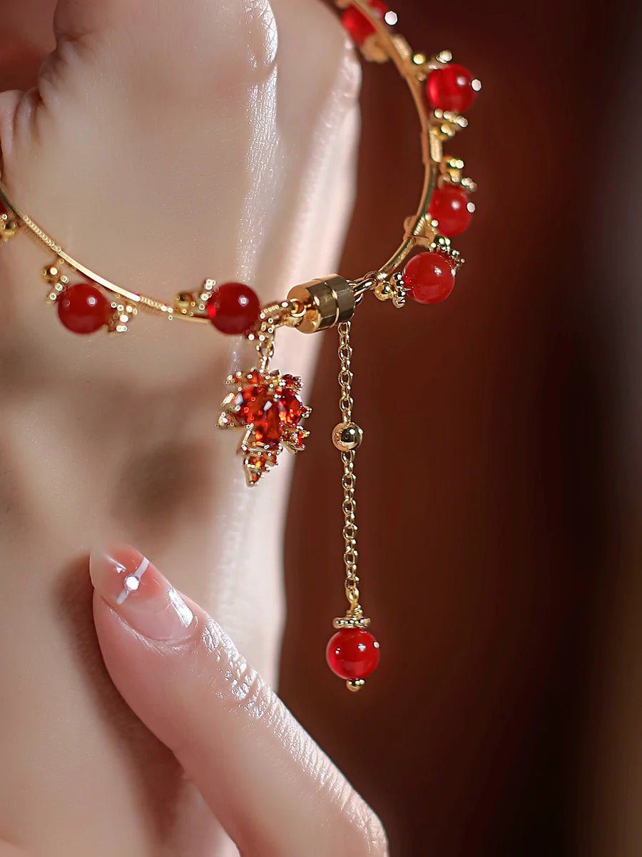 Natural South Red Agate Maple Leaf Bracelet