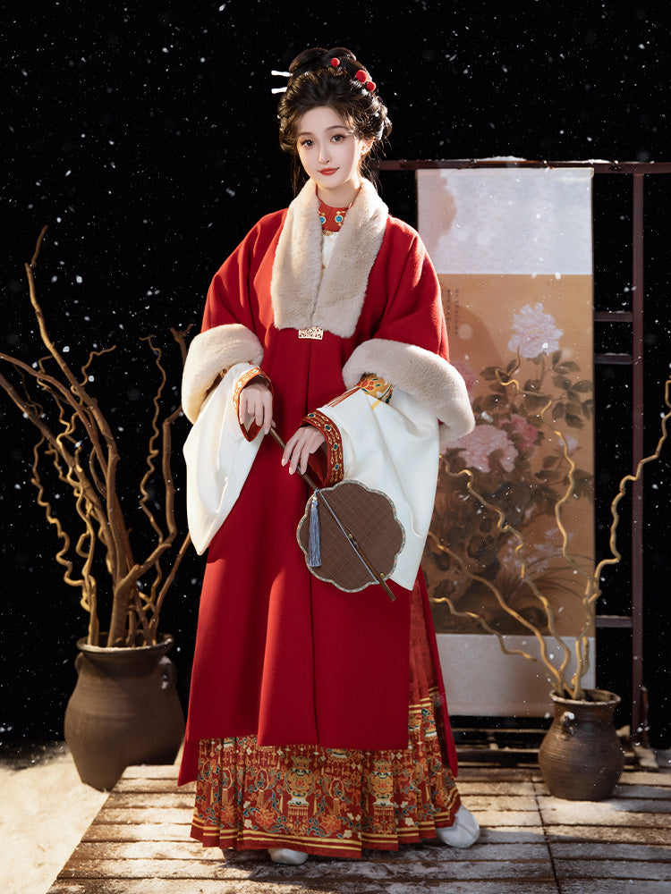Festiva - Fur Coat & Mamianqun Ming Dynasty Hanfu Set