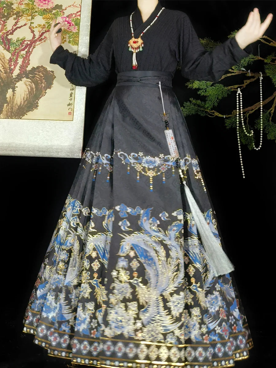 Sapphire Phoenix - New Chinese Style Ming Dynasty Hanfu Matching Set