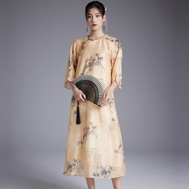 Shizhu 诗竹 - Tencel Print Loose Cheongsam Dress