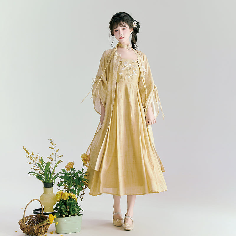 Spring Reflection 春映 - Modern Hanfu Slip Dress Cardigan Set
