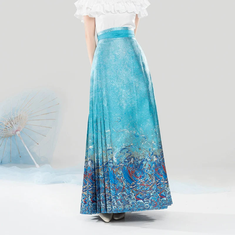 Five Elements Water 五行水 - Modern Ming Dynasty Lotus Blouse, Mamianqun Hanfu Outfit (Preorder)