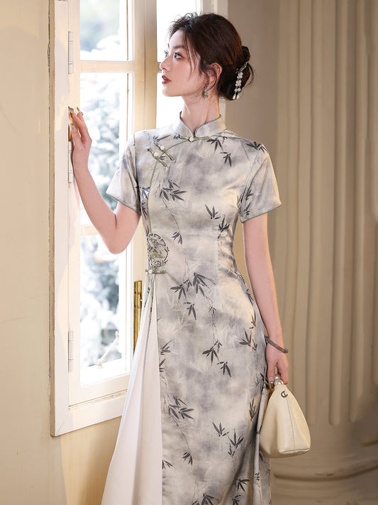 Spring Tour - Short Sleeve Grey Ao Dai Cheongsam