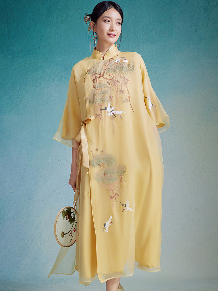 Xiangye - 100% Silk Loose Cheongsam Dress