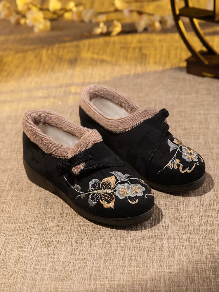 Yunni - Furry Embroidered Hanfu Shoes for Winter