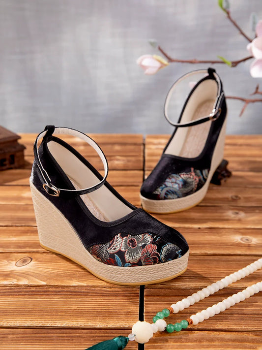 Elena - Wedge Heels Embroidered Qipao Shoes