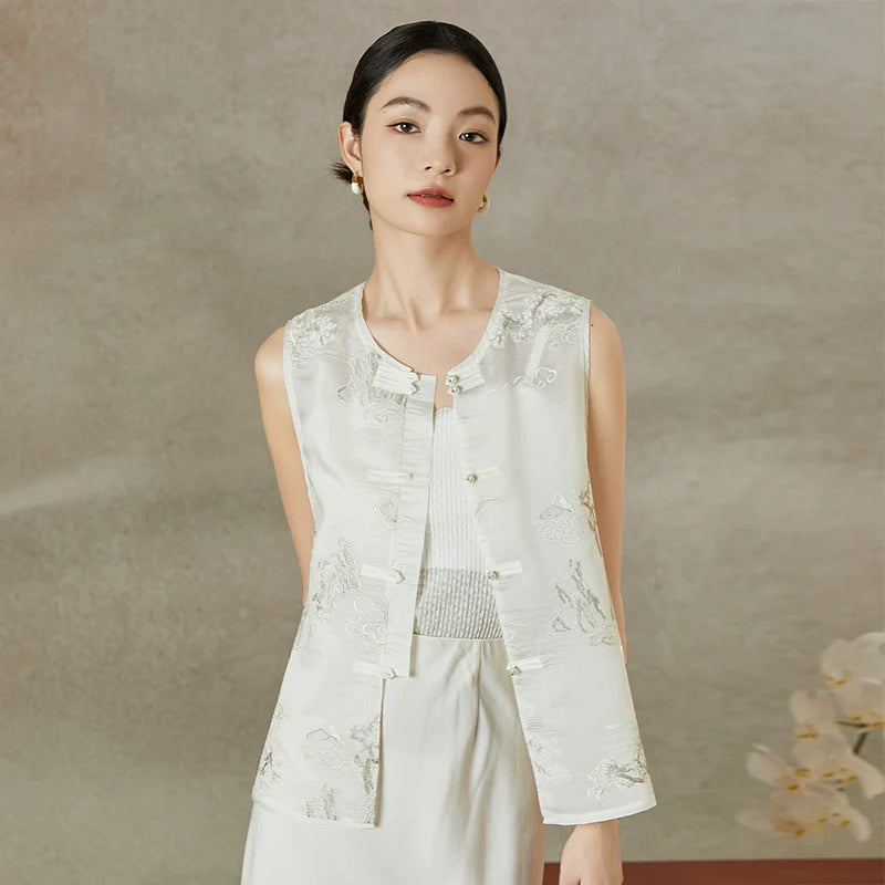 Snow Mist - New Chinese Style Embroidered Women Vest