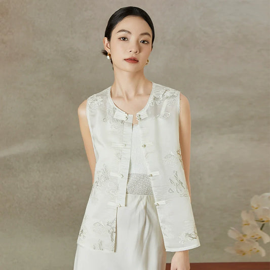 Snow Mist - New Chinese Style Embroidered Women Vest