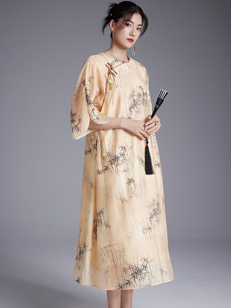 Shizhu 诗竹 - Tencel Print Loose Cheongsam Dress