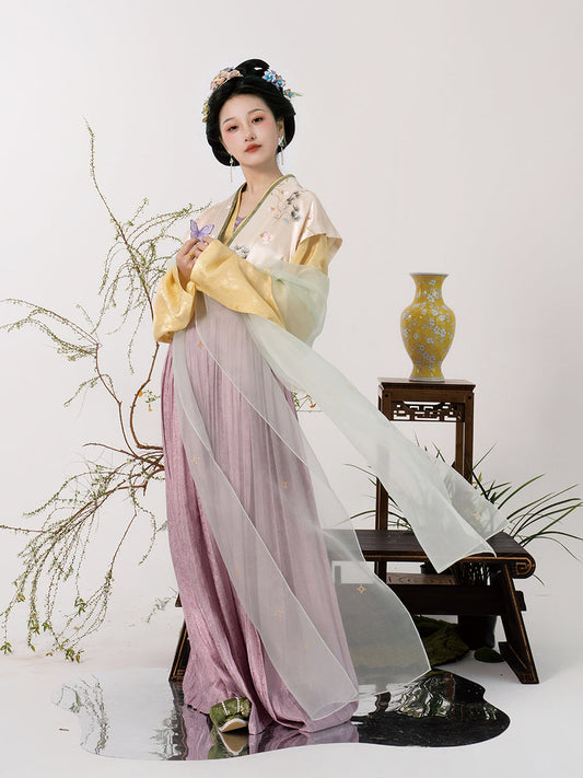 Qiantong 芊桐 - Tang Dynasty Style Beizi Silk and Satin Qiyao Ruqun (Preorder)