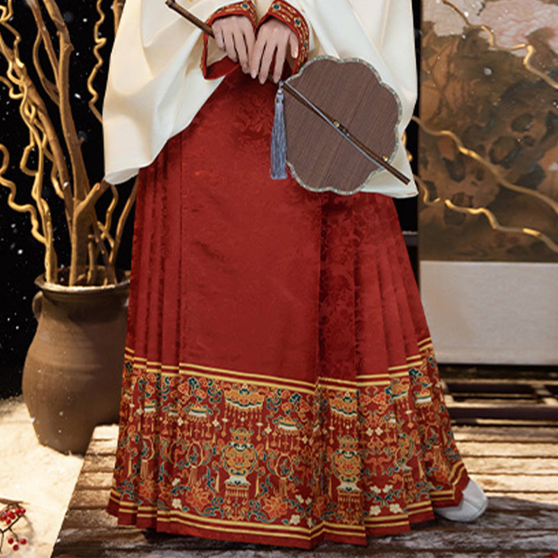 Festiva - Fur Coat & Mamianqun Ming Dynasty Hanfu Set