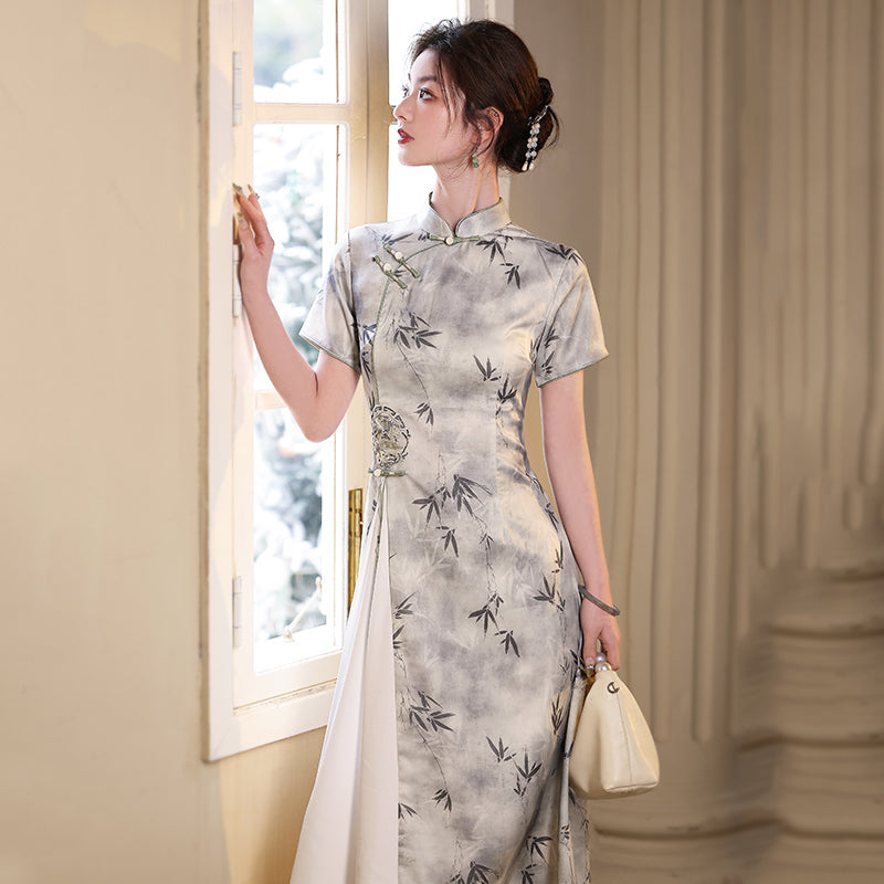 Spring Tour - Short Sleeve Grey Ao Dai Cheongsam