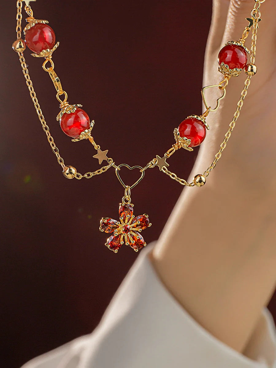Five-Petal Flower Red Agate Bracelet