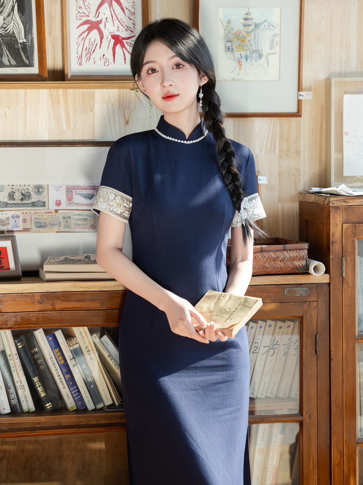 Graduation Season 毕业季 - Short Sleeve Blue Midi Cheongsam